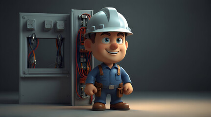 3d cartoon Character of Electrician, Generative.AI
