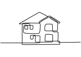 Continuous one line drawing of a miniature house