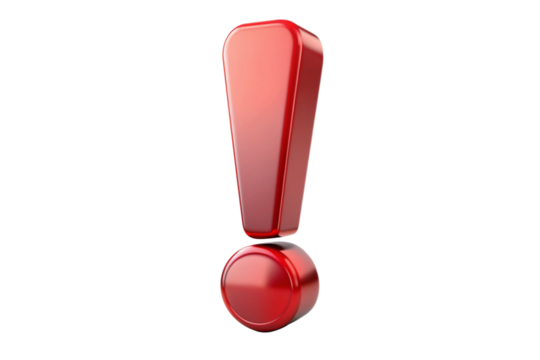 3d exclamation mark, red exclamation isolated white background