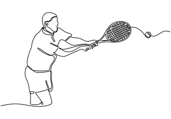 One line drawing art illustration of tennis player.