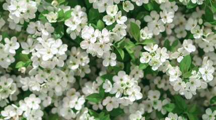 Close up of white blooms and green foliage