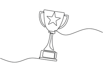 Continuous one line drawing of trophy cup competition - obrazy, fototapety, plakaty