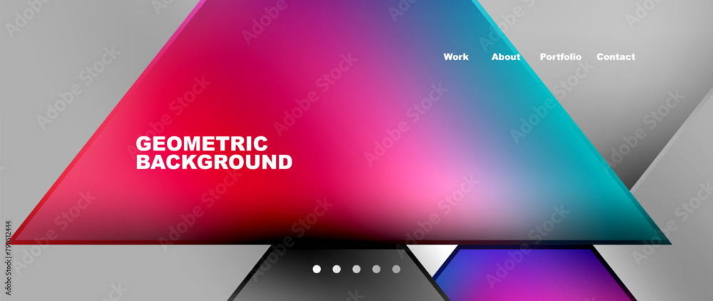Poster A mobile device with a geometric background featuring colorful triangles on a gray backdrop. The display device showcases vibrant magenta hues, creating a visually appealing communication gadget