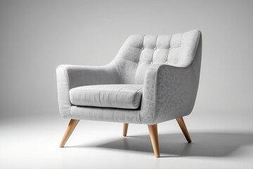 Grey color armchair. Modern designer armchair on white background. Textile chair. Series of...