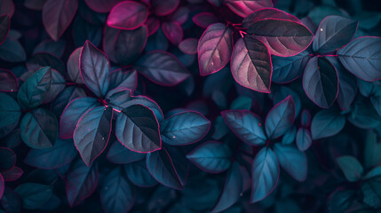 Close up of dark purple and blue leaves with veins