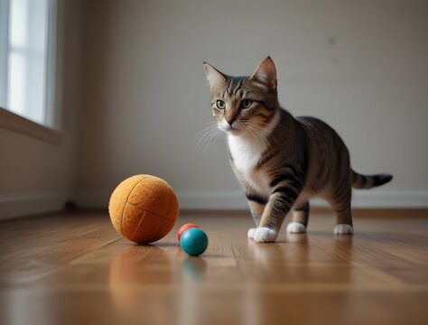 Playful cat chasing a toy, providing endless entertainment and laughter. Generative AI
