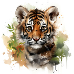 Watercolor Sumatran tiger, clipart Illustration, Generative Ai