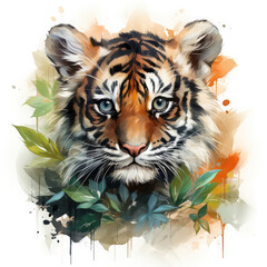 Watercolor Sumatran tiger, clipart Illustration, Generative Ai - obrazy, fototapety, plakaty