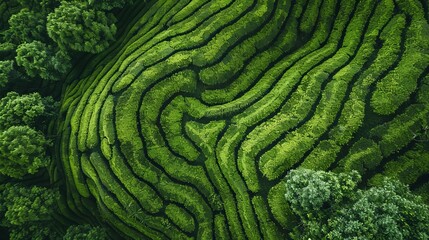 top view of tea plantation, photo realistic 