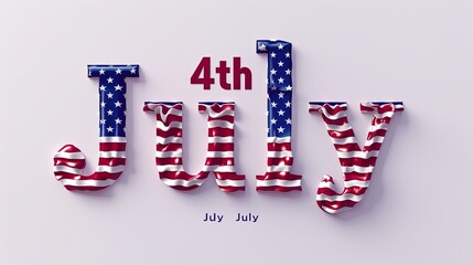 Festive '4th July' text with patriotic design, July 4th. Independence Day concept on white background