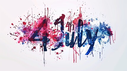 '4th July' in splattered paint style, bold Independence Day art on white