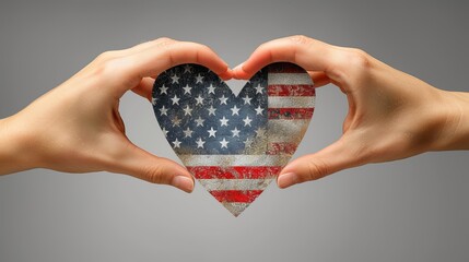 Hands cradle heart-shaped flag, love for July 4th. Independence Day concept
