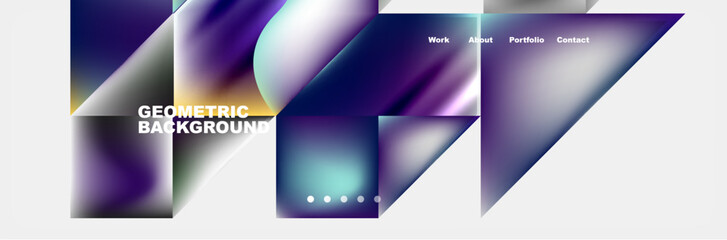 Create an electric blue and violet geometric background with triangles on white. Use a magenta font for an artistic touch. Include circles and patterns for graphic eyelash effect