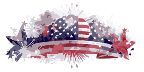 '4th July' in patriotic ribbon style, Independence Day on white background.