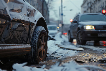 Naklejka premium Close-up of Two Cars After Traffic Accident