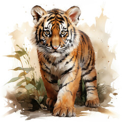 Watercolor Sumatran tiger, clipart Illustration, Generative Ai - obrazy, fototapety, plakaty