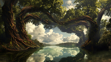 Fototapeta premium Surrealism nature wallpaper the mysterious balance was created.