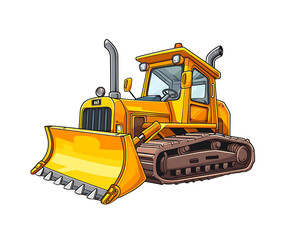 vector illustration of a yellow bulldozer with a large front blade and caterpillar tracks. Generative AI