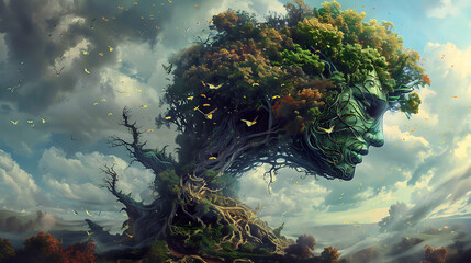 Surrealism nature wallpaper the mysterious balance was created. - obrazy, fototapety, plakaty