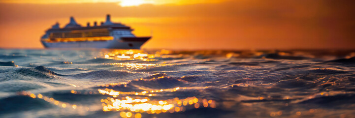 Cruise ship in the sea at sunset. Panoramic image
Media type