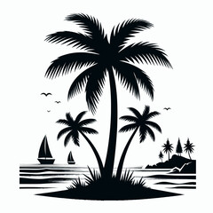 Fototapeta na wymiar Tree palm beacTree palm beach silhouette vector illustration h silhouette vector illustration 