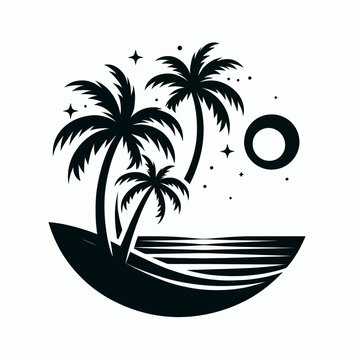 Tree palm beach silhouette vector illustration 