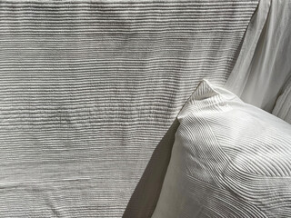 Close-up view of high quality white bedding textiles