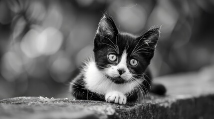 Black and white young cat - Powered by Adobe