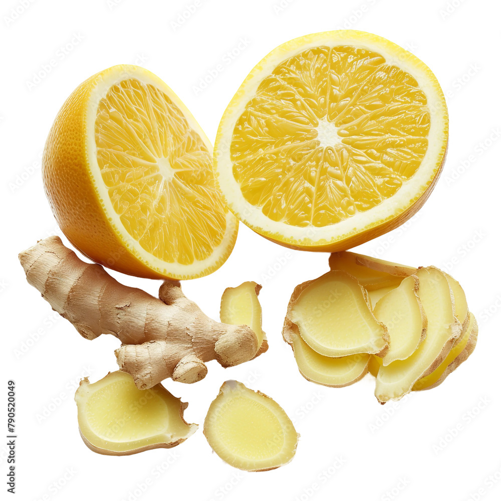 Wall mural Natural Ginger and  Grapefruit Isolated On White Background 