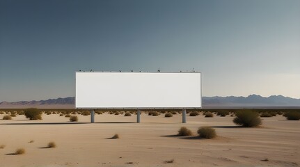 Mock up image: wide blank white billboard or large display and clouds against sunset warm sky. Consumerism, mockup, advertising, isolated white screen, background, template.generative.ai 