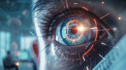 Close up of a futuristic cyborg eye - obrazy, fototapety, plakaty