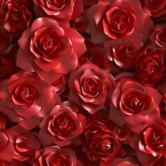3D red roses in full bloom, creating a romantic, seamless pattern. Seamless Pattern, Fabric Pattern, Tumbler Wrap, Mug Wrap.