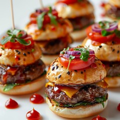Playful mini burgers (sliders) with assorted toppings