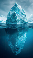 Stunning iceberg above and below water surface. 