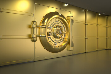 Golden bank vault door closed