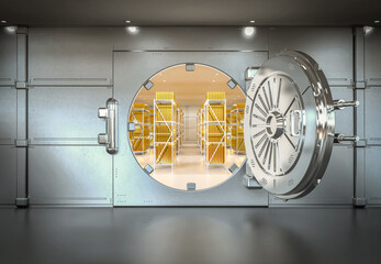 Bank vault door opened with bullion inside
