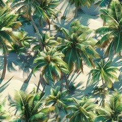 3D palm trees casting long, lazy shadows across a seamless, sunlit ground.  Seamless Pattern, Fabric Pattern, Tumbler Wrap, Mug Wrap.