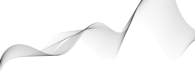 Vector wavy grey lines flowing smooth curve  black gradient color on transparent background in concept of technology, science, music, sound, banner, poster, modern.