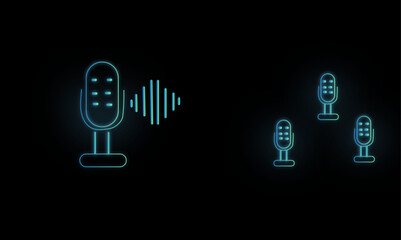 Blue microphone sound, radio signal, voice, music background.  Abstract microphone volume voice technology vibrate wave and music background. microphone vector sign background.