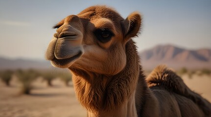 Close-up portrait of a one-humped camel (Camelus dromedarius), Arabian Peninsula.generative.ai  - obrazy, fototapety, plakaty