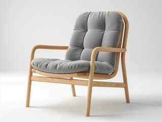 Scandinavian-style light wood frame armchair with a gray fabric seat