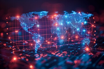 Obraz premium Digital map of world network created with generative ai