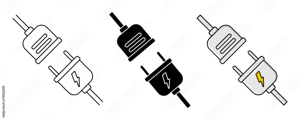 Poster set of icons of electrical sockets with plugs. connection and disconnection symbols. modern design f