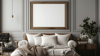 Empty frame on bedroom wall