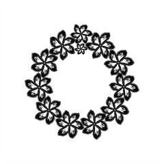 silhouette illustration of a seamless pattern of frangipani flowers forming a round frame