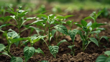 Obraz premium Green chili plants growing in the garden