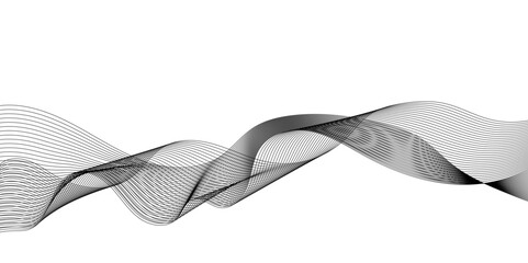Vector abstract wavy and curve line art flowing dynamic grey isolated on transparent background in concept luxury, wave, wind, ocean, technology, science, music, sound, banner, poster