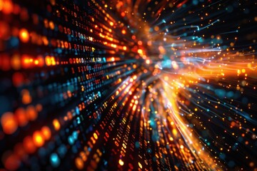 Obraz premium Data streams converge, uniting disparate elements in a dance of information.