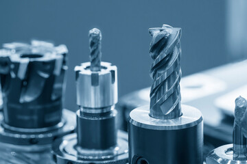 Close-up scene the group of used   cutter end mill tools.