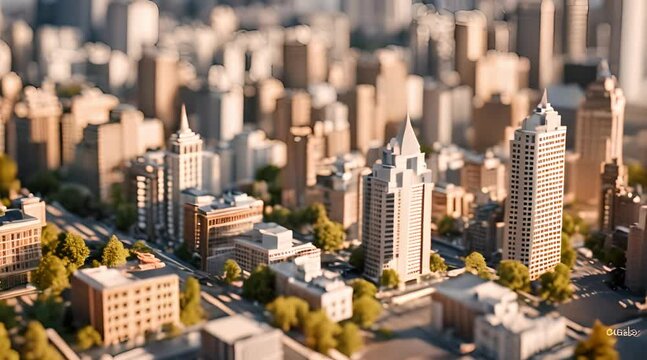 Miniature model of city with skyscrapers and apartments in downtown district